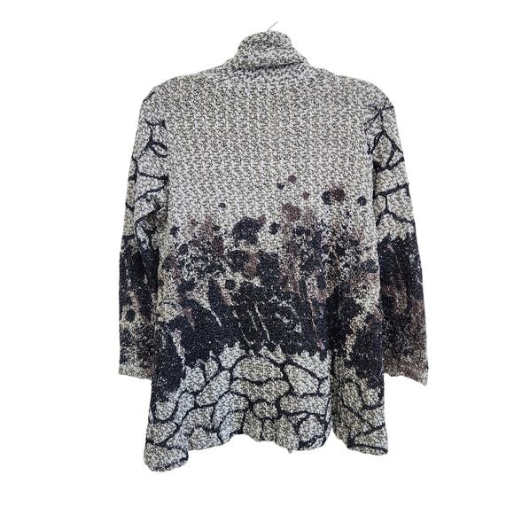 Yest Printed Cardigan Sweater Long Sleeve Open Front Metallic Gray Multi Size XL - Picture 2 of 10